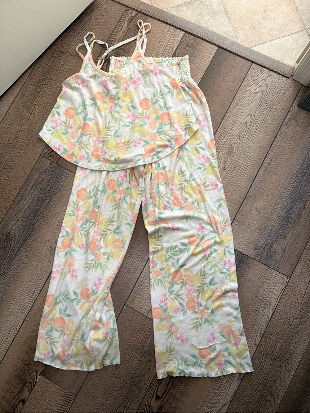 Z Supply Citrus Pajama Lounge Set XS Top M Pants Floral Orange Lemon